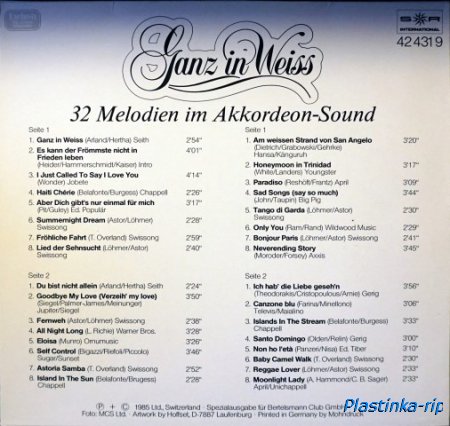 Various &#8206; Ganz In Weiss - 32 Melodien Im Akkordeon-Sound- 1985