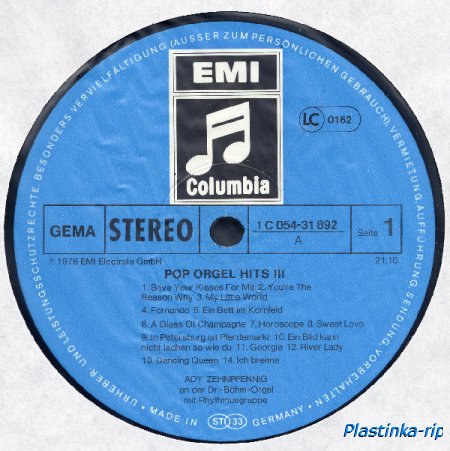 Ady Zehnpfennig - Pop Orgel Hits III (1976)