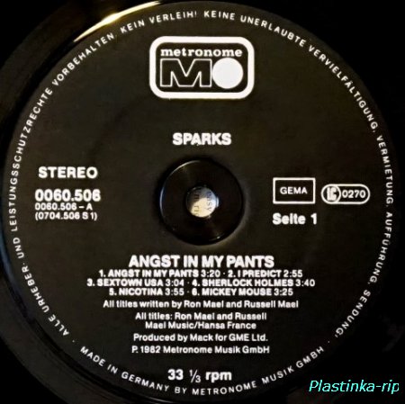 Sparks &#8206; Angst In My Pants   1982