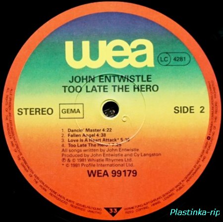 John Entwistle &#8206;– Too Late The Hero   1981