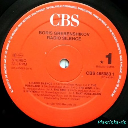 Boris Grebenshikov &#8206;– Radio Silence   1989