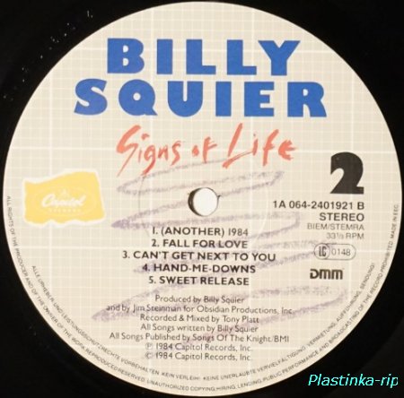 Billy Squier &#8206; Signs Of Life       1984