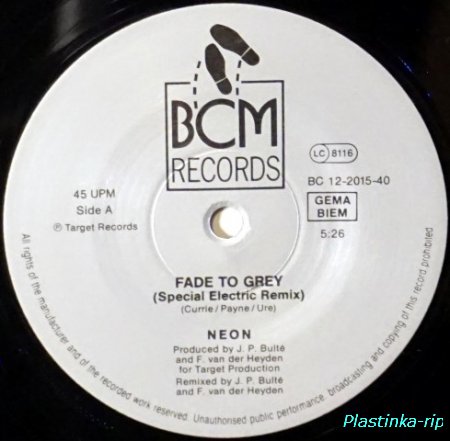 Neon &#8206;– Fade To Grey (Special Electric Remix)       1987