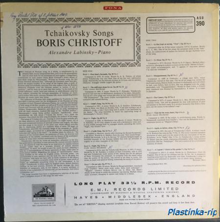 Boris Christoff &#8206;– Songs Of Tchaikovsky